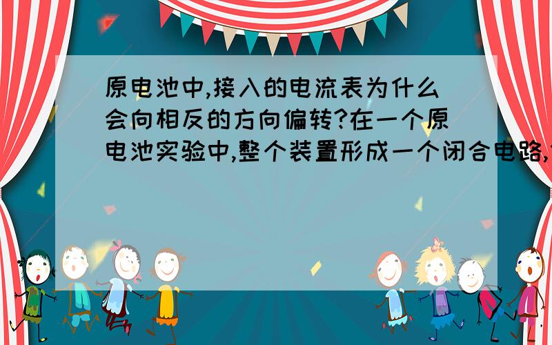 原电池中,接入的电流表为什么会向相反的方向偏转?在一个原电池实验中,整个装置形成一个闭合电路,但接入的电流表指针向相反方向发生偏转,为什么?