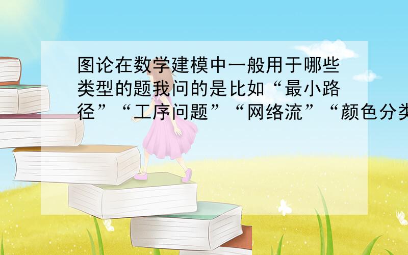 图论在数学建模中一般用于哪些类型的题我问的是比如“最小路径”“工序问题”“网络流”“颜色分类”.这些.我想做一个归纳,那位大神能给我,越全越好,希望还能附上算法到哪里找.除此