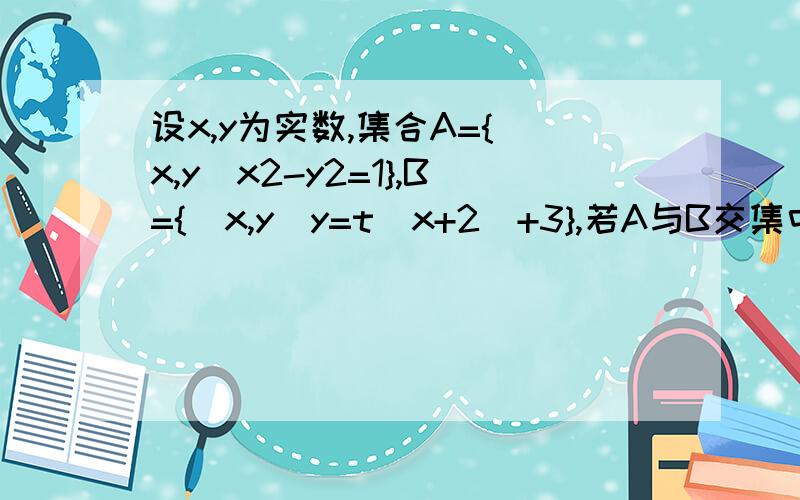 设x,y为实数,集合A={(x,y)x2-y2=1},B={(x,y)y=t(x+2)+3},若A与B交集中只有1个元素