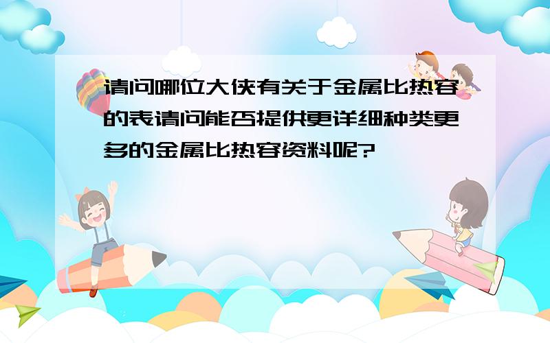 请问哪位大侠有关于金属比热容的表请问能否提供更详细种类更多的金属比热容资料呢?