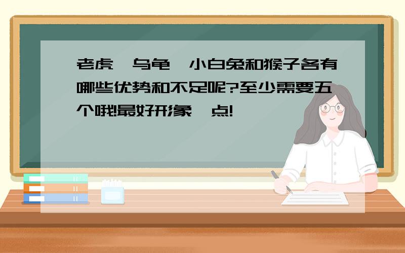 老虎、乌龟、小白兔和猴子各有哪些优势和不足呢?至少需要五个哦!最好形象一点!