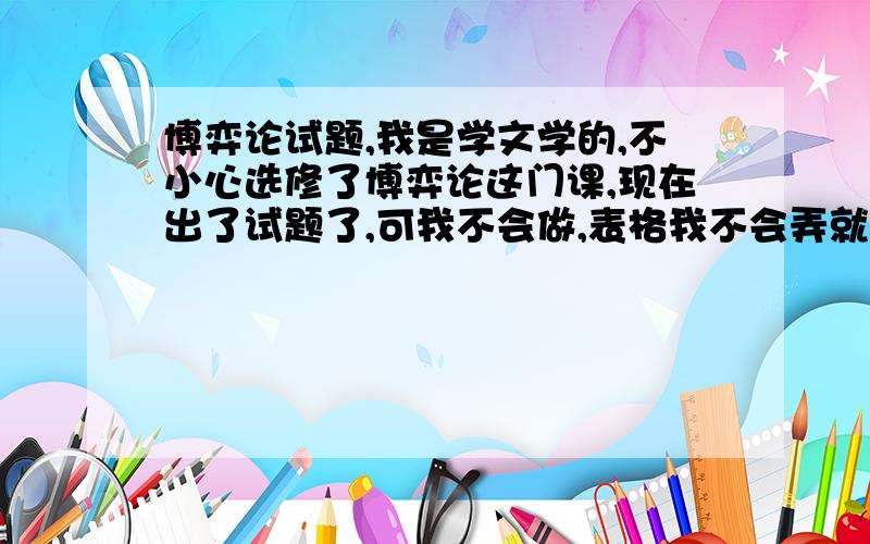 博弈论试题,我是学文学的,不小心选修了博弈论这门课,现在出了试题了,可我不会做,表格我不会弄就没用表格但是以那样的排列方式给打出来了.我会再给分值的哦1、试用重复剔除严格劣势策