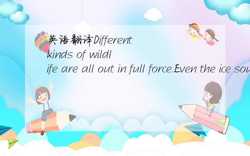 英语翻译Different kinds of wildlife are all out in full force.Even the ice sounds like a living creature when it is melting,with everything else qround deadly silent.顺便问一下里面有没有什么知识点,比如某个短语或者某个句