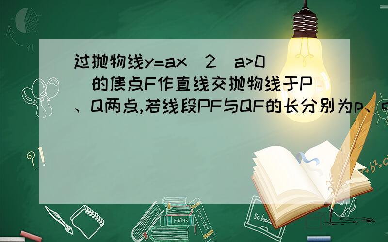 过抛物线y=ax^2(a>0)的焦点F作直线交抛物线于P、Q两点,若线段PF与QF的长分别为p、q,则1/p+1/q=?特值法怎么用?y=a/4那条直线交抛物线两点的横坐标分别为正负1/2呀 那答案里就没有a了呀 求怎么运算