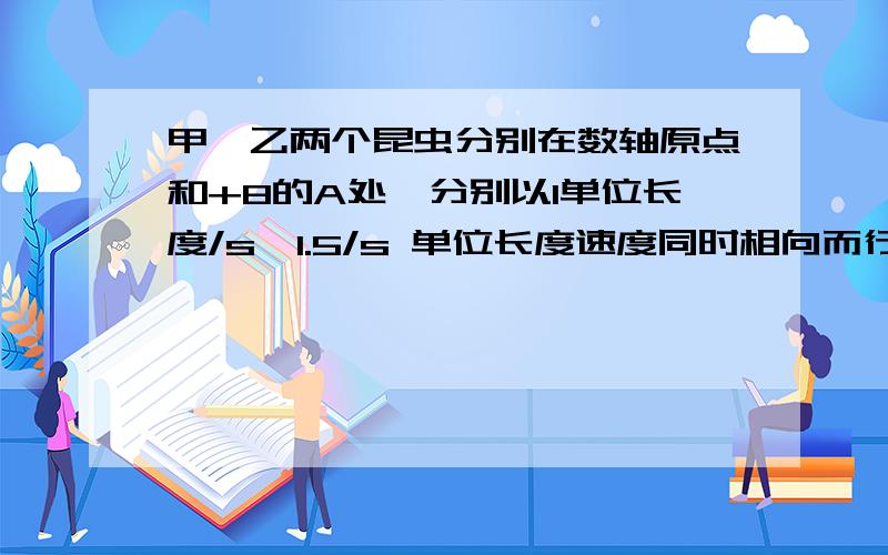 甲、乙两个昆虫分别在数轴原点和+8的A处,分别以1单位长度/s,1.5/s 单位长度速度同时相向而行.（1）第...%D%A甲、乙两个昆虫分别在数轴原点和+8的A处,分别以1单位长度/s,1.5/s 单位长度速度同时