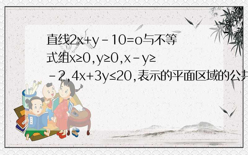 直线2x+y-10=o与不等式组x≥0,y≥0,x-y≥-2,4x+3y≤20,表示的平面区域的公共点有?