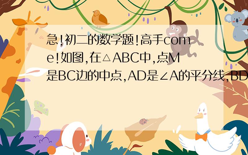 急!初二的数学题!高手come!如图,在△ABC中,点M是BC边的中点,AD是∠A的平分线,BD⊥AD于点D,AB＝12,AC＝18,则MD的长为.如果要图+QQ615822168