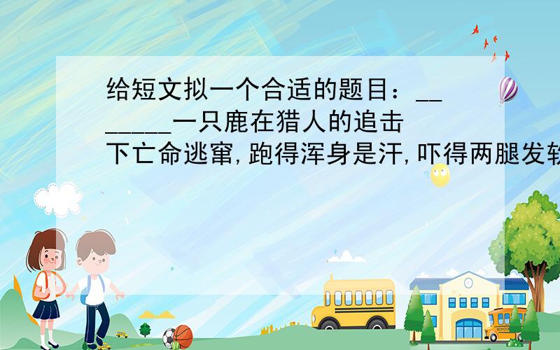 给短文拟一个合适的题目：_______一只鹿在猎人的追击下亡命逃窜,跑得浑身是汗,吓得两腿发软,正在走投无路之际,忽然听到一个十分陌生的声音：“漂亮的鹿,赶快到我这里来,藏在我的叶子下