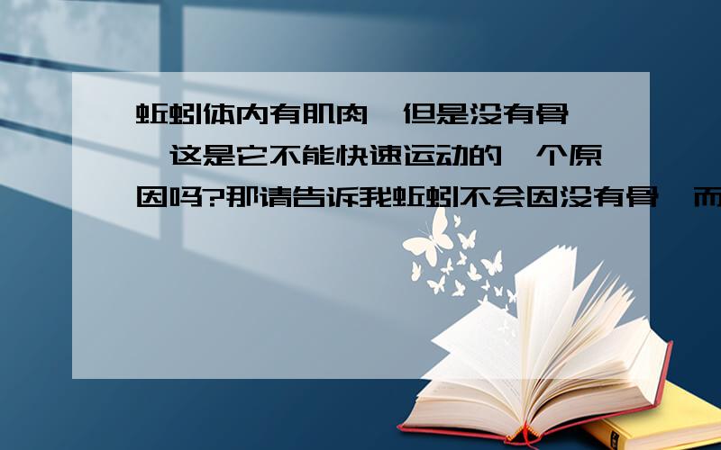 蚯蚓体内有肌肉,但是没有骨骼,这是它不能快速运动的一个原因吗?那请告诉我蚯蚓不会因没有骨骼而影响运动的原因.鸽子的骨头轻是他能飞起的一个原因假如骨头重会摔死