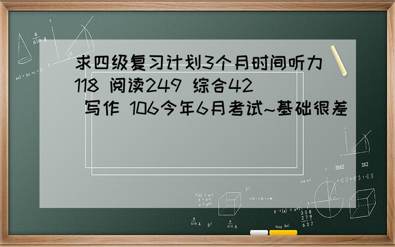 求四级复习计划3个月时间听力118 阅读249 综合42 写作 106今年6月考试~基础很差