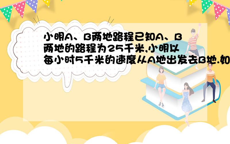 小明A、B两地路程已知A、B两地的路程为25千米,小明以每小时5千米的速度从A地出发去B地.如果用t【小时】表示小明所走的时间,s【千米】表示小明到达B地前所余下的路程.在这个问题中,因变