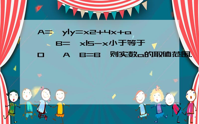 A={y|y=x2+4x+a},B={x|5-x小于等于0},A∪B=B,则实数a的取值范围.