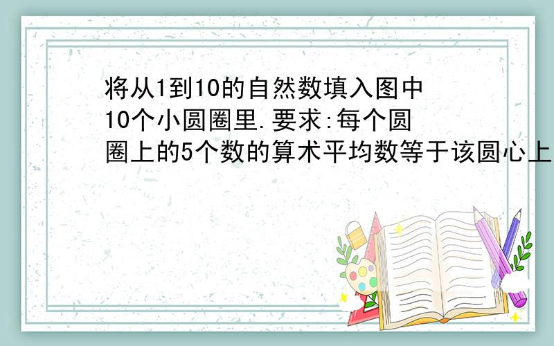 将从1到10的自然数填入图中10个小圆圈里.要求:每个圆圈上的5个数的算术平均数等于该圆心上所标的数.(一定要有过程,就是思想方向,不注重答案)回答越快越好,