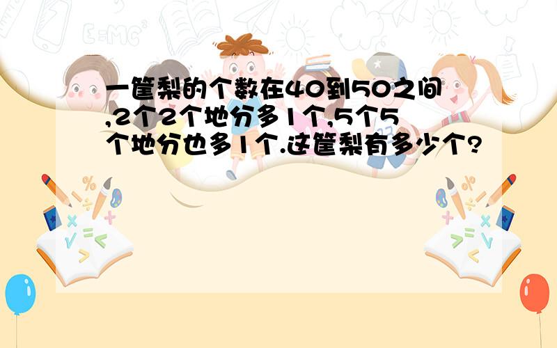 一筐梨的个数在40到50之间,2个2个地分多1个,5个5个地分也多1个.这筐梨有多少个?