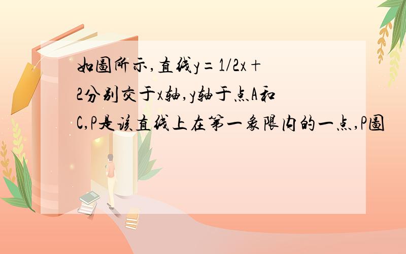 如图所示,直线y=1/2x+2分别交于x轴,y轴于点A和C,P是该直线上在第一象限内的一点,P图