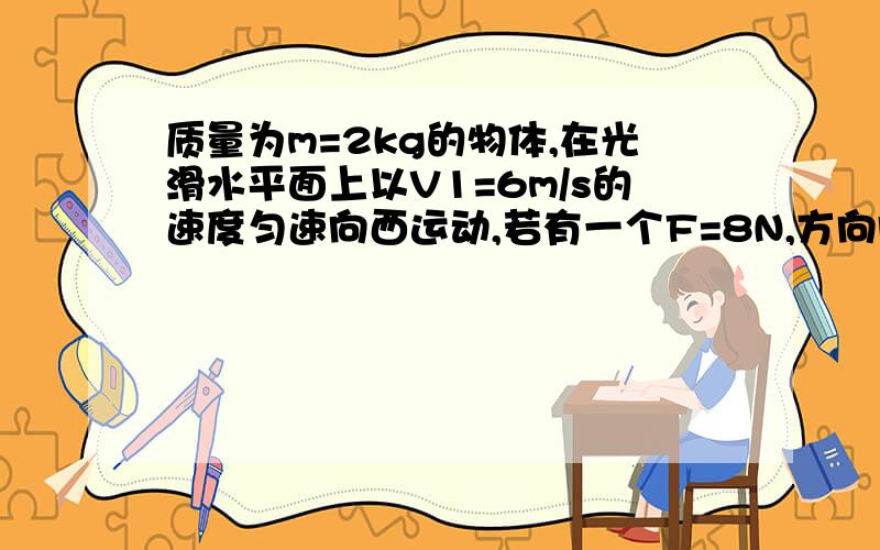 质量为m=2kg的物体,在光滑水平面上以V1=6m/s的速度匀速向西运动,若有一个F=8N,方向向北的恒力作用于物体,在t=2s内物体的动能增加了（ ）A 28J B 64J C 32J D 36J