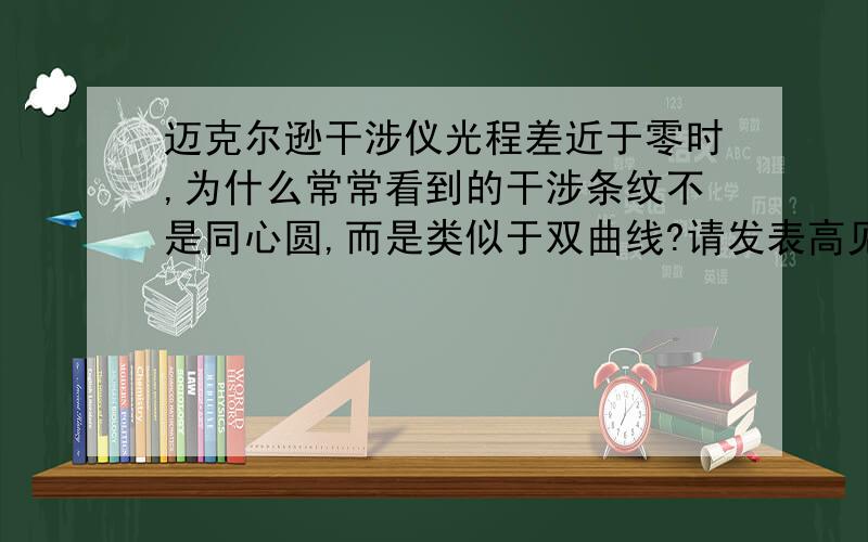 迈克尔逊干涉仪光程差近于零时,为什么常常看到的干涉条纹不是同心圆,而是类似于双曲线?请发表高见,