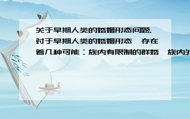 关于早期人类的婚姻形态问题.对于早期人类的婚姻形态,存在着几种可能：族内有限制的群婚,族内外杂婚,严格外婚.① 族内还有群婚 应该是杂婚吧?②杂婚 应该知识族内吧 怎么还族外杂婚?