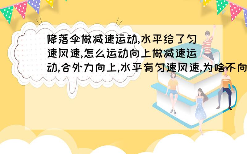 降落伞做减速运动,水平给了匀速风速,怎么运动向上做减速运动,合外力向上,水平有匀速风速,为啥不向上漂