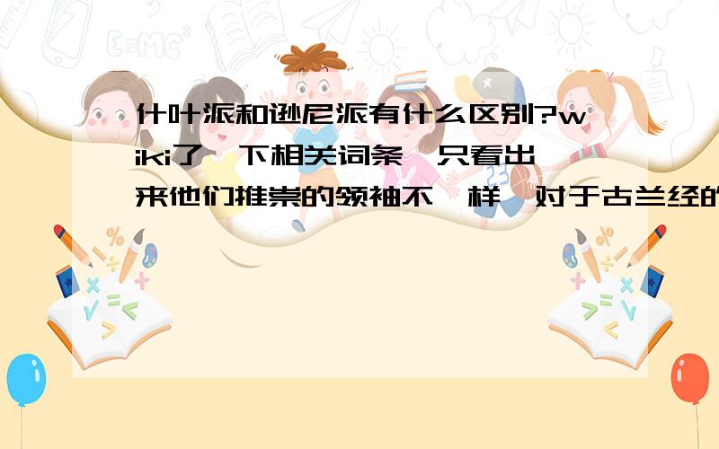 什叶派和逊尼派有什么区别?wiki了一下相关词条,只看出来他们推崇的领袖不一样,对于古兰经的理解和解释不知有没有什么比较重大的分歧……明明都是一个宗教的分支,为什么只有伊斯兰教