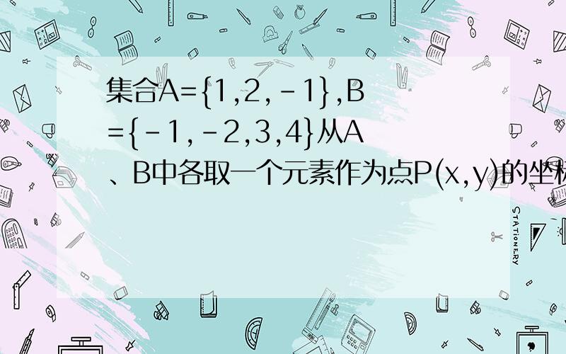 集合A={1,2,-1},B={-1,-2,3,4}从A、B中各取一个元素作为点P(x,y)的坐标.（1）可以得到多少个不同的点（2）这些点中,位于第一象限的有几个