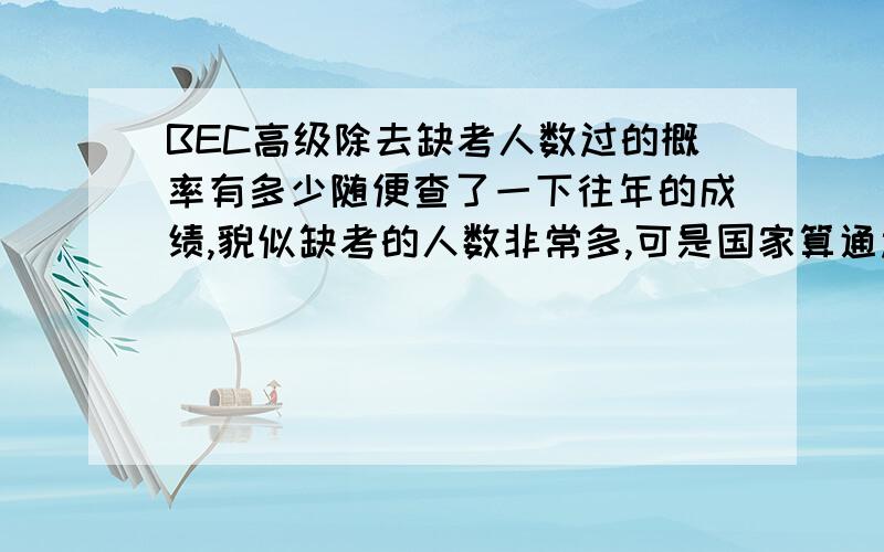 BEC高级除去缺考人数过的概率有多少随便查了一下往年的成绩,貌似缺考的人数非常多,可是国家算通过率的时候也把这些人算进去了 这样就给人一种误导 说高级很难过 所以我想知道到底真