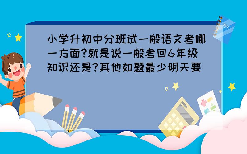 小学升初中分班试一般语文考哪一方面?就是说一般考回6年级知识还是?其他如题最少明天要