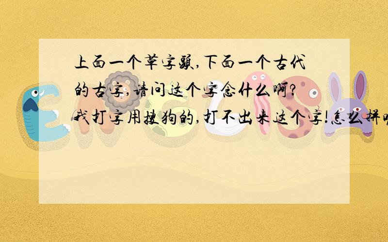 上面一个草字头,下面一个古代的古字,请问这个字念什么啊?我打字用搜狗的,打不出来这个字!怎么拼呢？怎么读呢？