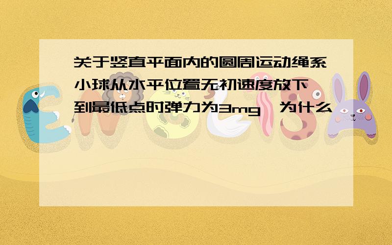 关于竖直平面内的圆周运动绳系小球从水平位置无初速度放下,到最低点时弹力为3mg,为什么