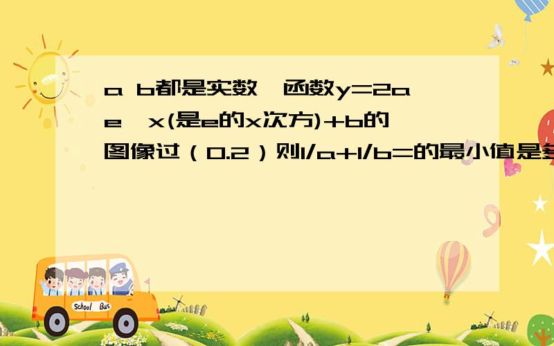 a b都是实数,函数y=2ae'x(是e的x次方)+b的图像过（0.2）则1/a+1/b=的最小值是多少…拜托各位了 3Q急