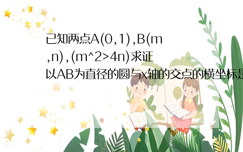 已知两点A(0,1),B(m,n),(m^2>4n)求证以AB为直径的圆与x轴的交点的横坐标是方程x^2-mx+n=0的两个根