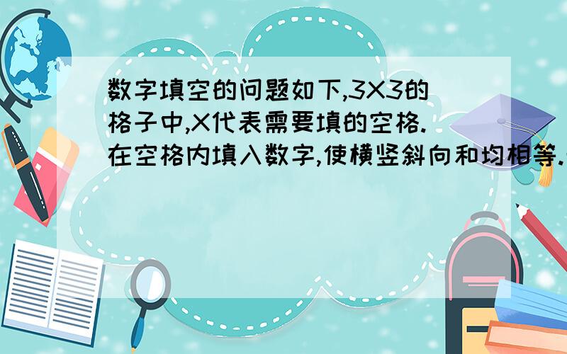 数字填空的问题如下,3X3的格子中,X代表需要填的空格.在空格内填入数字,使横竖斜向和均相等.希望能写出详细解法,及对这类问题的解题思路,X 14 XX X 8X -2 X