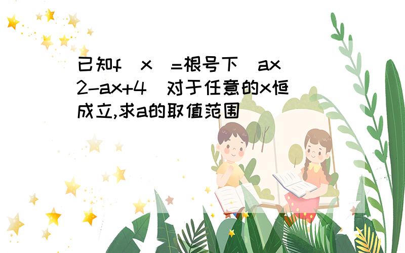 已知f(x)=根号下（ax^2-ax+4)对于任意的x恒成立,求a的取值范围