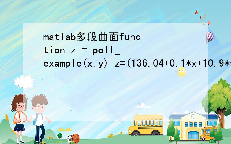 matlab多段曲面function z = poll_example(x,y) z=(136.04+0.1*x+10.9*y).*(25