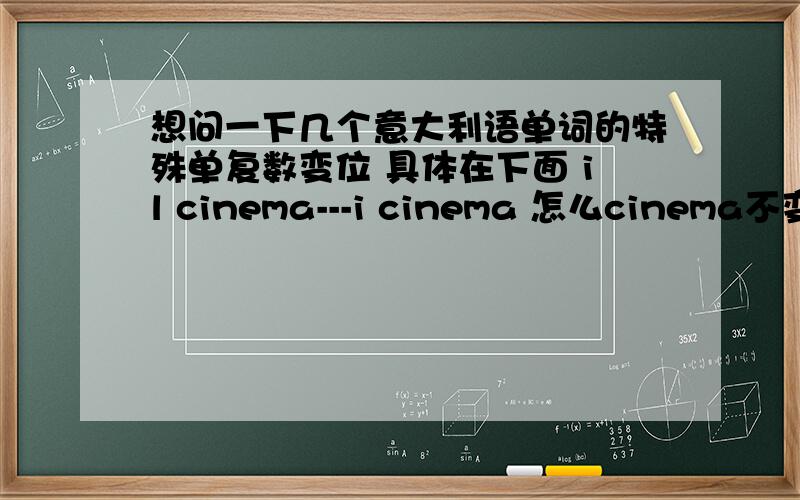 想问一下几个意大利语单词的特殊单复数变位 具体在下面 il cinema---i cinema 怎么cinema不变il foto---i foto跟上面的疑问一样il problema---i problemi为什么a变成iil turista---i turisti 跟上面的疑问一样