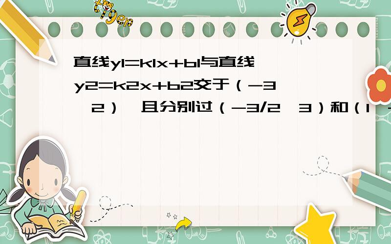 直线y1=k1x+b1与直线y2=k2x+b2交于（-3,2）,且分别过（-3/2,3）和（1,-2）求这两条直线与y轴围成的三角面积!面积!