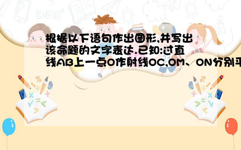 根据以下语句作出图形,并写出该命题的文字表达.已知:过直线AB上一点O作射线OC,OM、ON分别平分∠AOC、∠BOC,则OM⊥ON