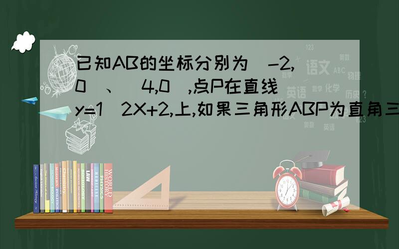 已知AB的坐标分别为(-2,0)、(4,0),点P在直线y=1\2X+2,上,如果三角形ABP为直角三角形,求这样的P点坐标