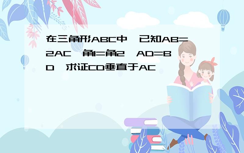 在三角形ABC中,已知AB=2AC,角1=角2,AD=BD,求证CD垂直于AC