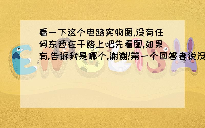 看一下这个电路实物图,没有任何东西在干路上吧先看图,如果有,告诉我是哪个,谢谢!第一个回答者说没有，那为什么有2个开关在一个支路上呢，难道不多余吗？这是我搞不懂的一点。是不是