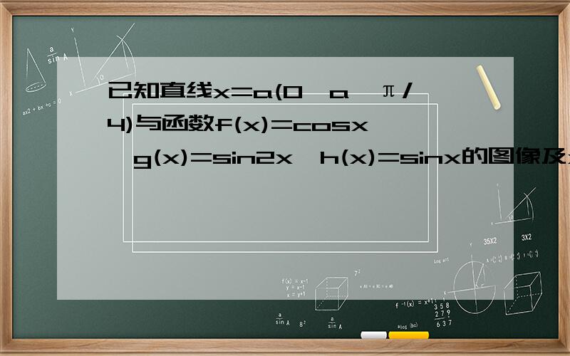 已知直线x=a(0＜a＜π/4)与函数f(x)=cosx,g(x)=sin2x,h(x)=sinx的图像及x轴依次交于点p.M,N,Q,则PN^2+MQ^2的最小值为