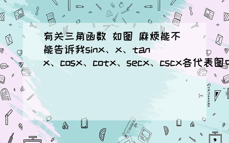 有关三角函数 如图 麻烦能不能告诉我sinx、x、tanx、cosx、cotx、secx、cscx各代表图中哪段啊?