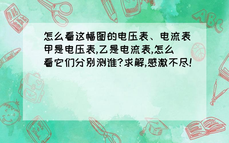 怎么看这幅图的电压表、电流表甲是电压表,乙是电流表,怎么看它们分别测谁?求解,感激不尽!