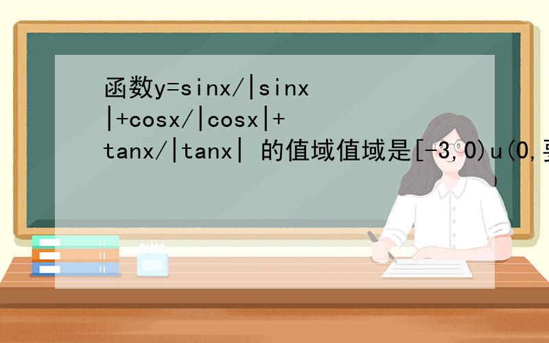 函数y=sinx/|sinx|+cosx/|cosx|+tanx/|tanx| 的值域值域是[-3,0)u(0,要求详解,