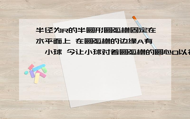 半径为R的半圆形圆弧槽固定在水平面上 在圆弧槽的边缘A有一小球 今让小球对着圆弧槽的圆心O以初速度为v0作平抛运动 从抛出点到击中槽面所用时间为√R/g       求平抛的初速度 求详细过程