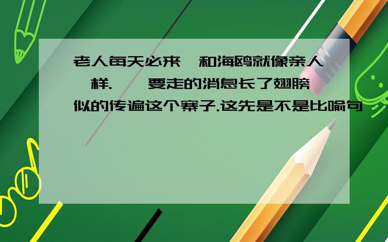 老人每天必来,和海鸥就像亲人一样.嘎羧要走的消息长了翅膀似的传遍这个寨子.这先是不是比喻句