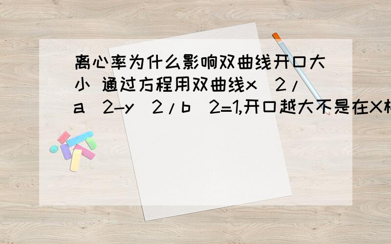 离心率为什么影响双曲线开口大小 通过方程用双曲线x^2/a^2-y^2/b^2=1,开口越大不是在X相同时比较Y的大小，Y越大开口越大。可与双曲线离心率或是b/a有什么关系。我认为用渐近线判断不准确