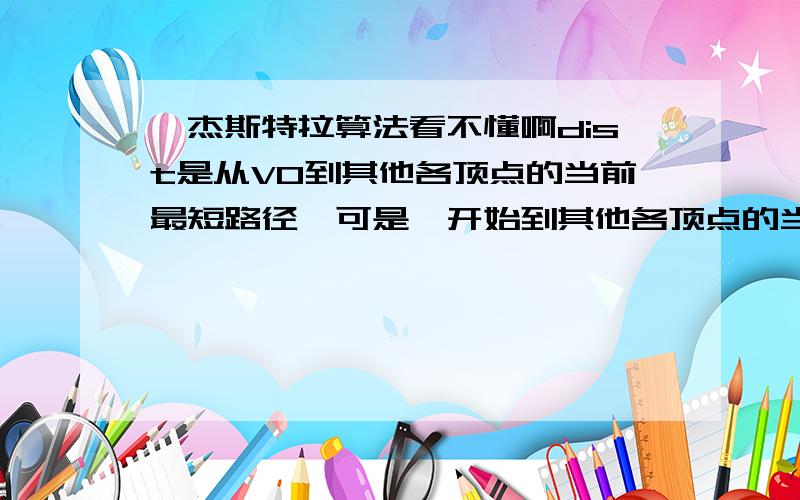 迪杰斯特拉算法看不懂啊dist是从V0到其他各顶点的当前最短路径,可是一开始到其他各顶点的当前最短路径并不知道啊