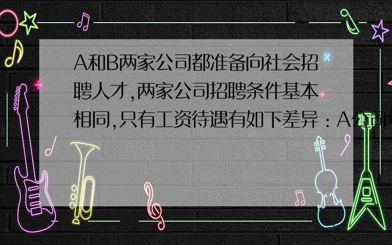 A和B两家公司都准备向社会招聘人才,两家公司招聘条件基本相同,只有工资待遇有如下差异：A公司年薪1万,每年加工龄200元；B公司半年薪5千元,每半年加工龄工资50元.那家公司更有利（列举第