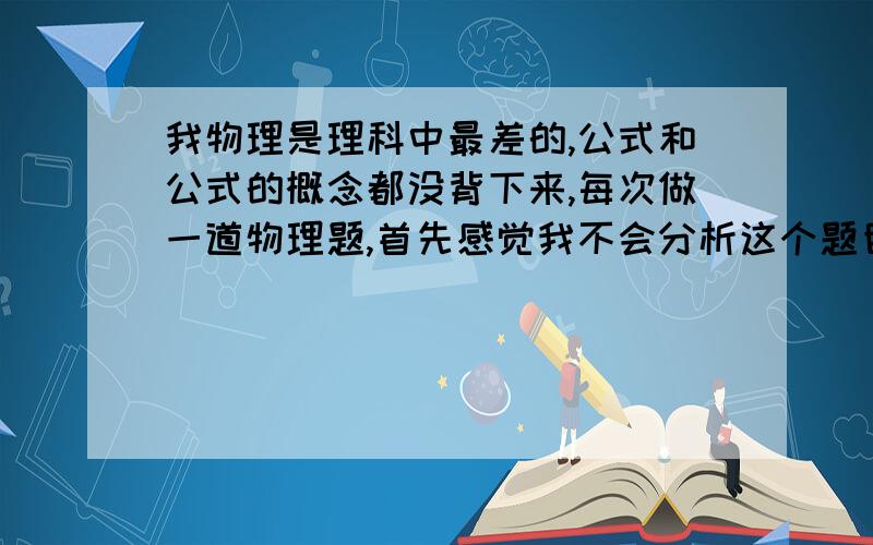 我物理是理科中最差的,公式和公式的概念都没背下来,每次做一道物理题,首先感觉我不会分析这个题目.我不知道该用到什么公式从哪里下手.因为开始不会导致后来上课都没有听课.越搞越差.